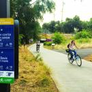 bike path signage in arboretum made by design students