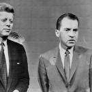 Photo of John Kennedy and Richard Nixon before their 1960 presidential debate in Chicago.