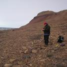 Professor Christyann Darwent at a desolate excavation site in Greenland