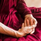 Photo of folded hands of meditating monk