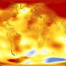 Shown here are 2017 global temperature data: higher than normal temperatures are shown in red, lower than normal temperatures are shown in blue. Credit: NASA's Scientific Visualization Studio