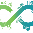 Graphic illustration of green energy sources depicted as an infinity symbol