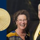 UC Davis medal and smiling alumni couple
