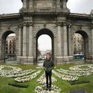 Kenton Goldsby, ‘20, poses in front of the Puerta de Alcalá in Madrid, Spain.