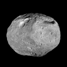 An black-and-white image of the asteroid Vesta taken by NASA's Dawn spacecraft.