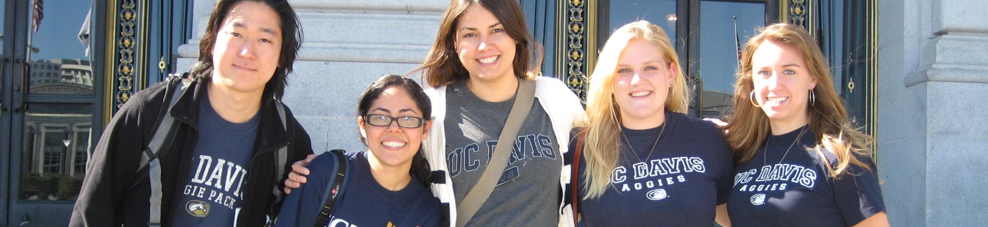 UC Davis students pose for photo on steps of San Francisco City Hall