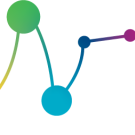Abstract network graphic with connected gradient nodes from green to purple