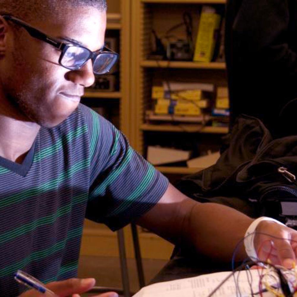 Physics student working