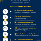 UC Davis Aggie Explorers fall events poster, navy and yellow