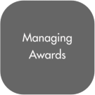 Gray rounded-square graphic with centered white text "Managing Awards"